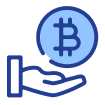 A blue outlined icon shows a hand with a Bitcoin symbol, representing buying or receiving BTC.