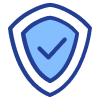 A blue and white shield icon with a checkmark signifies security when you buy Bitcoin on Coinmama.