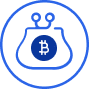 A blue wallet icon with a Bitcoin symbol, ideal for those using Coinmama to buy crypto.