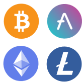 Image showing logos of Bitcoin, Algorand, Ethereum, Litecoin: Buy Bitcoin and other cryptocurrencies on Coinmama today!