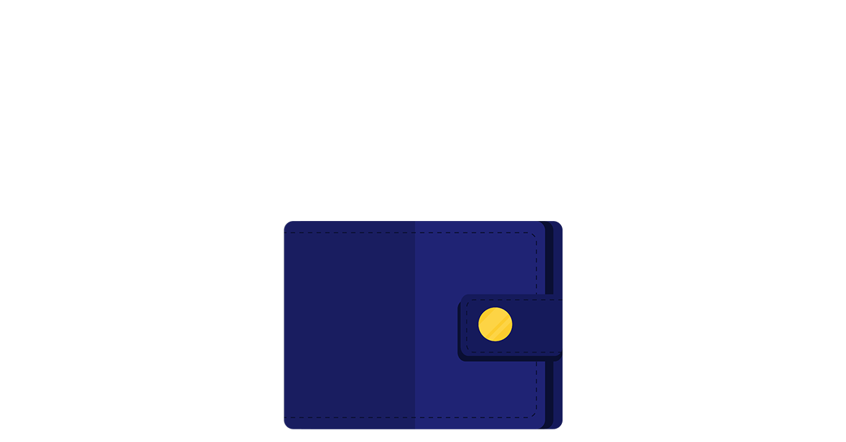 A dark blue wallet graphic symbolizes an easy and sleek way to buy bitcoin on Coinmama.