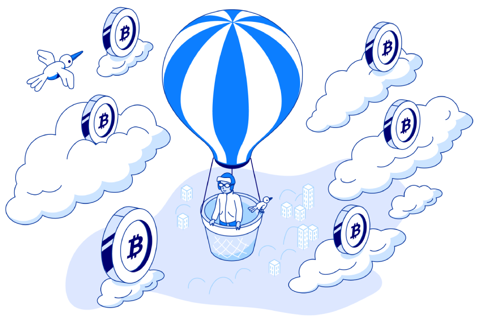 In a hot air balloon above the city, buy Bitcoin through Coinmama; it's easier than ever.