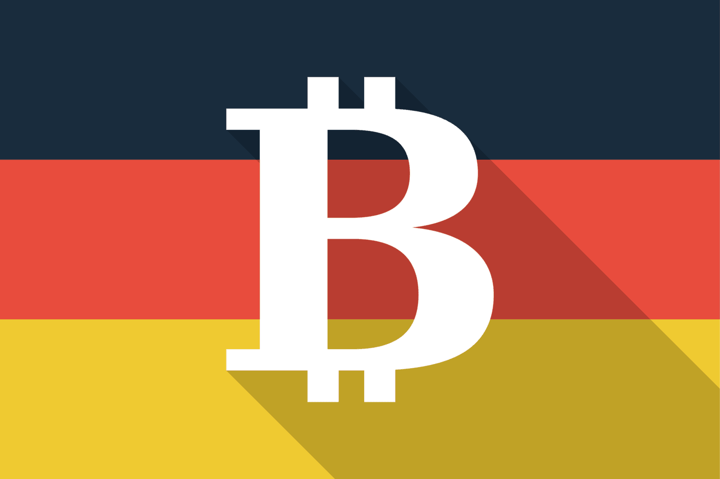 A flat Bitcoin symbol on a German flag background; black, red, yellow stripes. Buy Bitcoin on Coinmama.