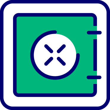 An illustration of a green safe with a lock, representing secure storage for buying bitcoin on Coinmama.