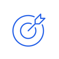 Icon of a blue dart hitting a target, symbolizing precision needed to buy Bitcoin on Coinmama.