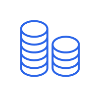 Blue icon with two coin stacks on a white circle; ideal for platforms like Coinmama to buy Bitcoin.