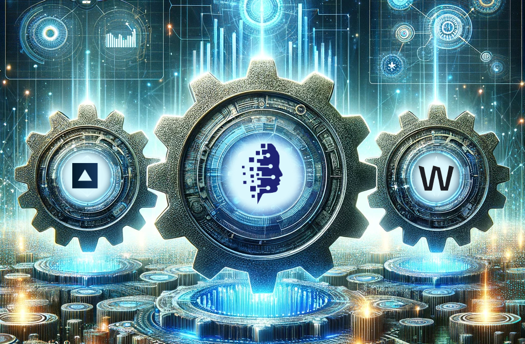 A digital image with gears and icons, ideal for tech enthusiasts looking to buy crypto on Coinmama.