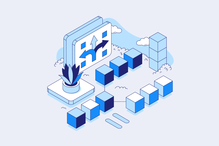 An isometric illustration subtly highlights Coinmama's easy access to buy Bitcoin and other crypto.