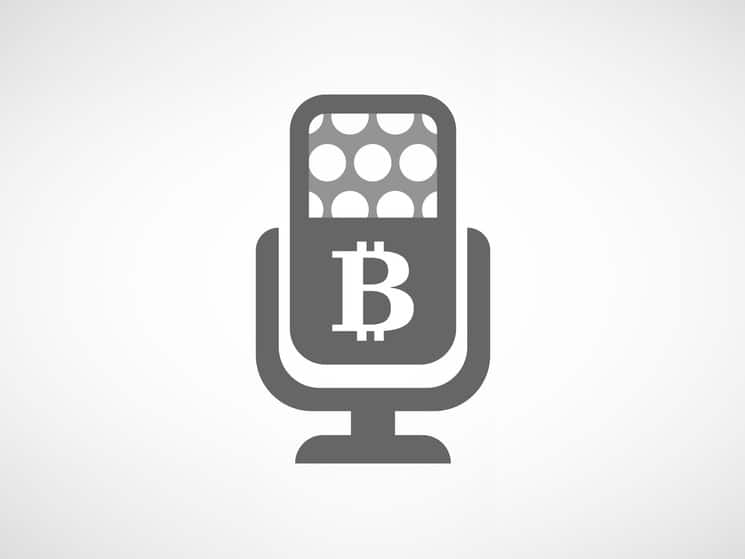Grayscale illustration of a retro microphone with Bitcoin symbol, ideal for enthusiasts on Coinmama.