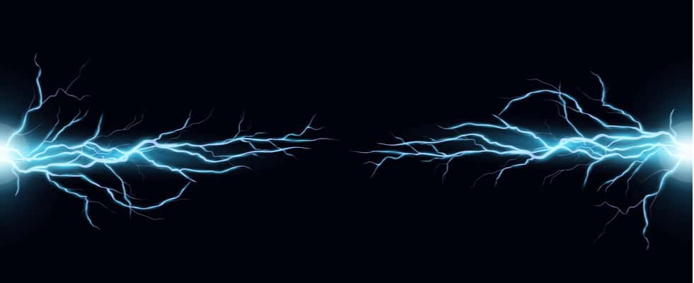 An image of vibrant blue lightning bolts against a dark background symbolizes the energy of bitcoin transactions.