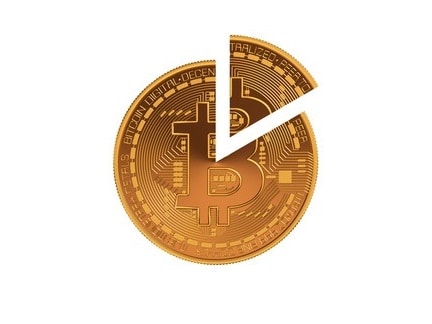 A gold Bitcoin coin with a slice cut out, ideal for buying BTC on Coinmama.