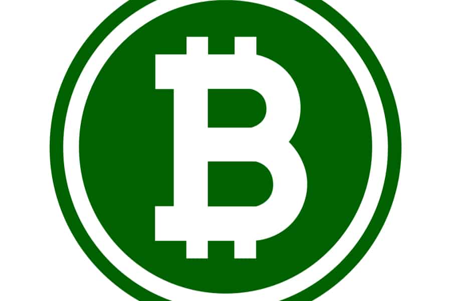 A green and white Bitcoin logo with a "B" symbol, ideal for buying BTC on Coinmama.